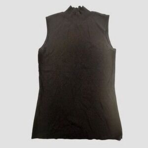 Tahari Women S Sleeveless Mock Neck Sweater Top Black Ribbed Knit TSMF9ST001